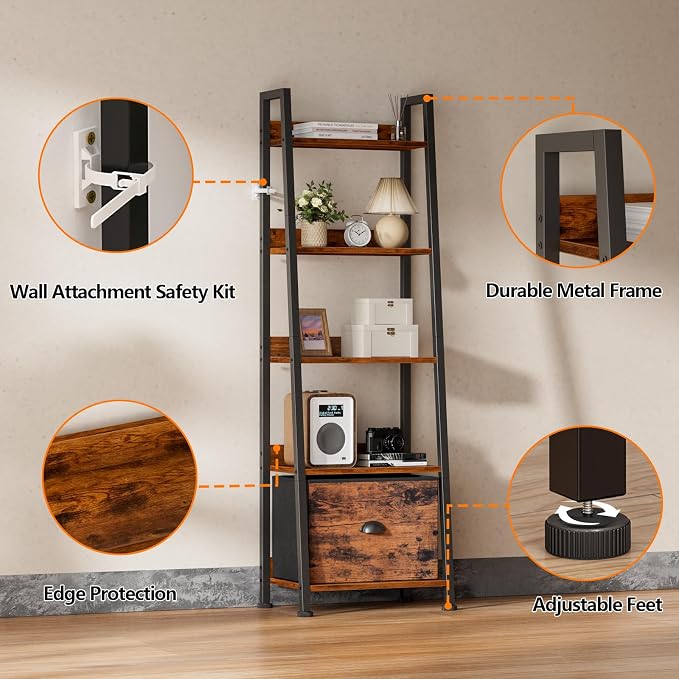 Furologee 5-Tier Ladder Shelf, Ladder Bookshelf - Image 4