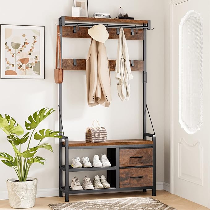 Lulive Hall Tree, 31.5” Entryway Bench - Image 2