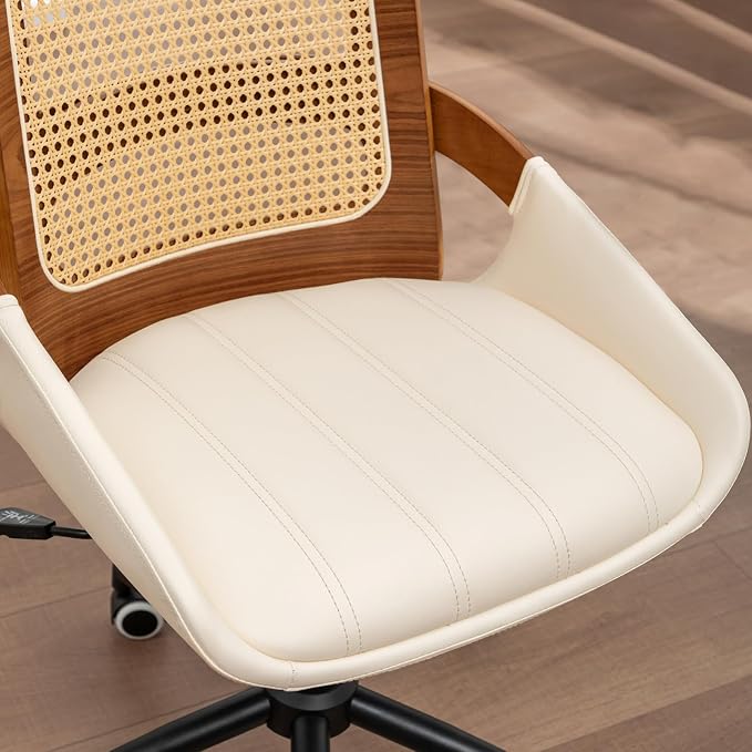 Home Office Desk Chair with Ergonomic Rattan Backrest, Walnut Crafts, Curved - Image 6