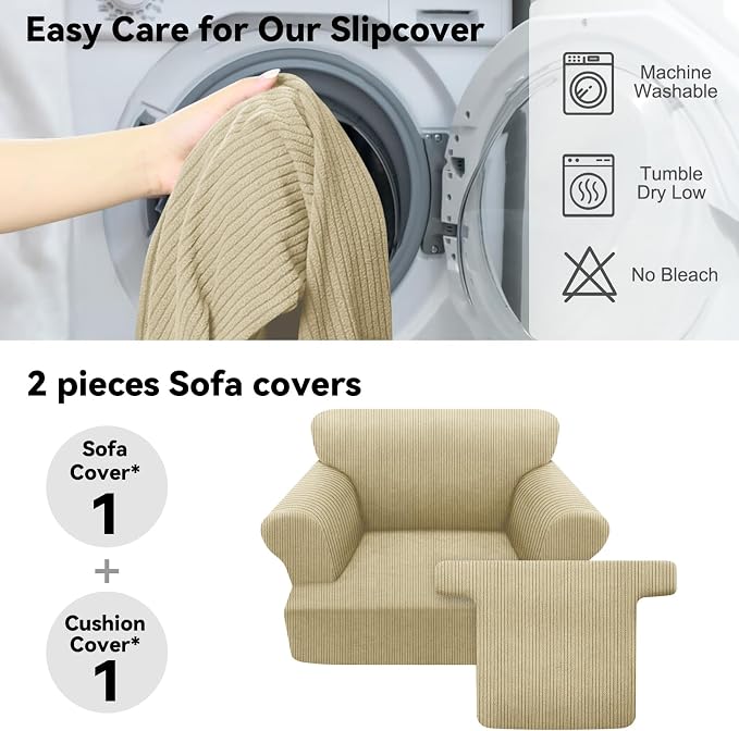 Waterproof Chair Cover with Arms 2-Piece Set Striped Slipcover - Image 5