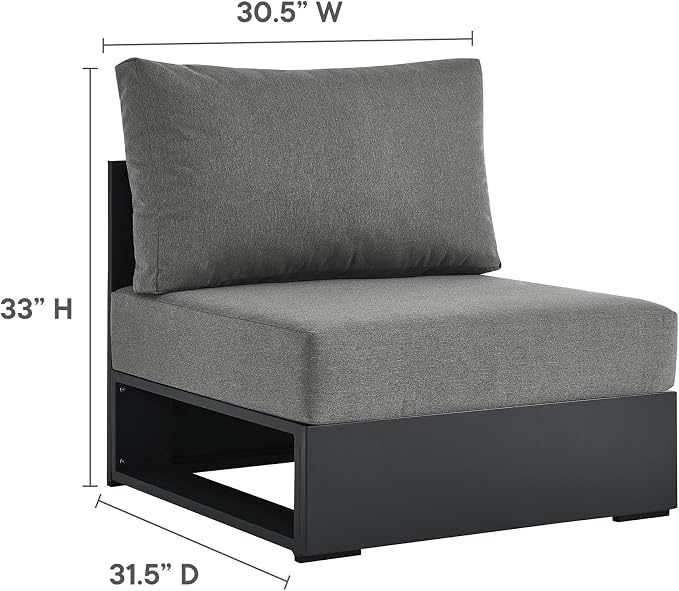 Modway Tahoe Aluminum Armless Patio Gray Charcoal Modular Weather-Resistant - Image 3
