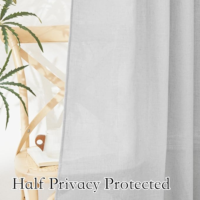 RYB HOME Cafe Curtains 24 inches Length, Linen Sheer Short Curtains - Image 3