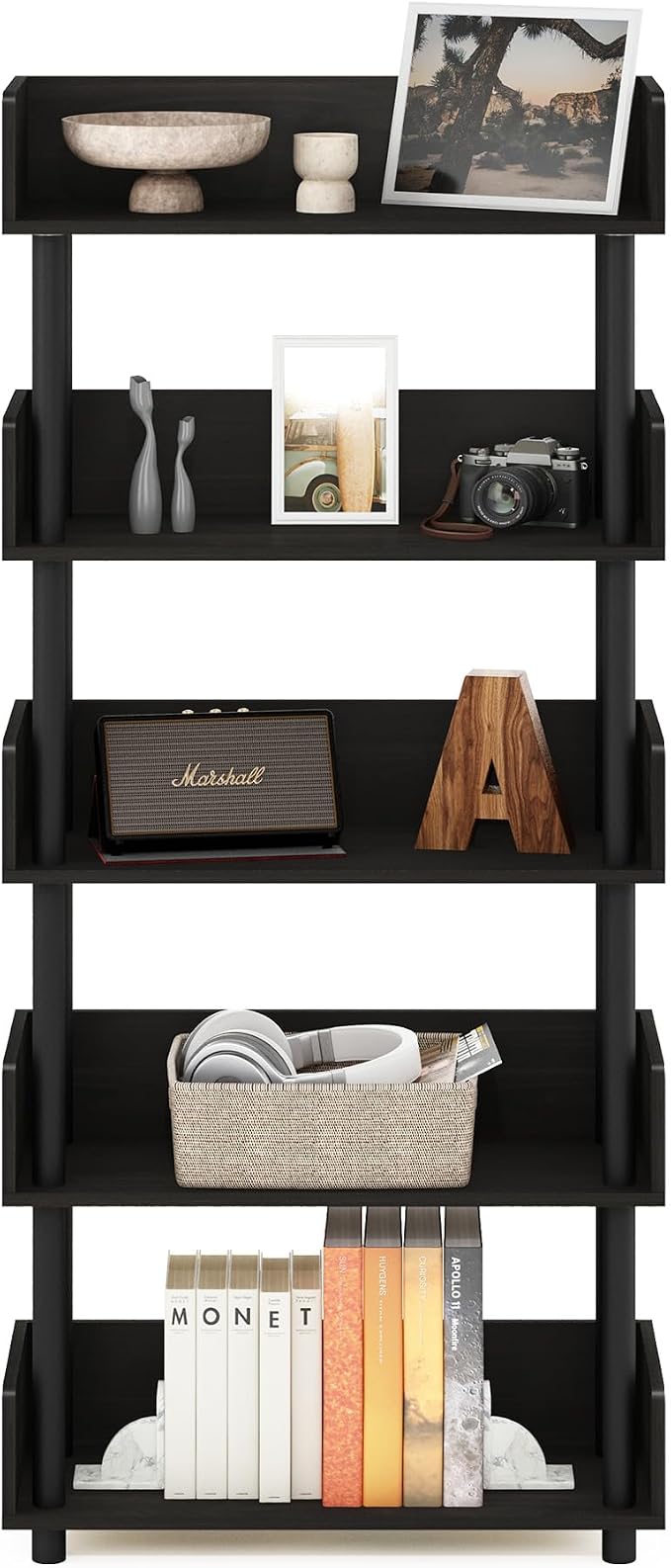 Furinno TURN-N-TUBE 5-Tier Display Shelf, Storage Shelves, Book Shelf, Open - Image 3