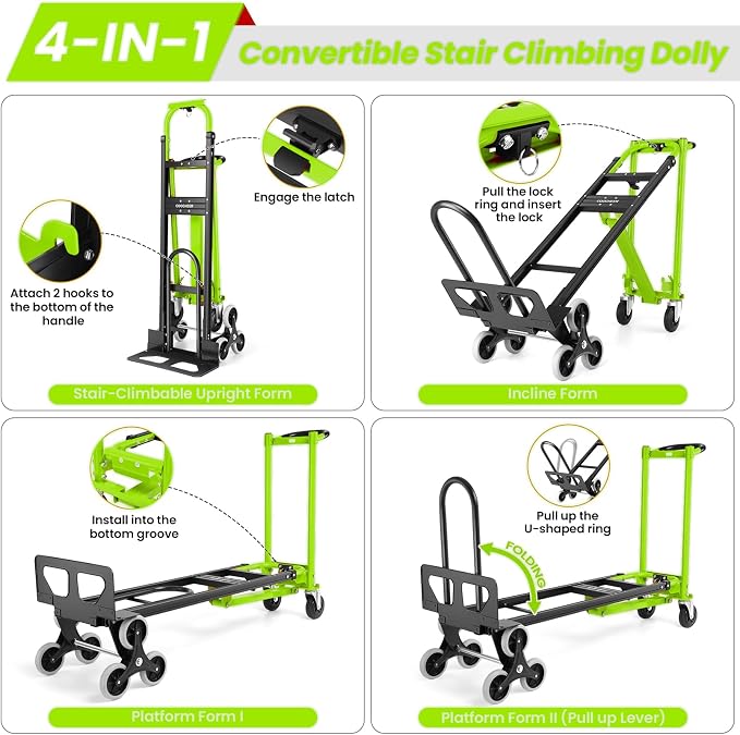 4-in-1 Hand Truck Dolly Heavy Duty Industrial Convertible, 1000 LBS Stair - Image 6