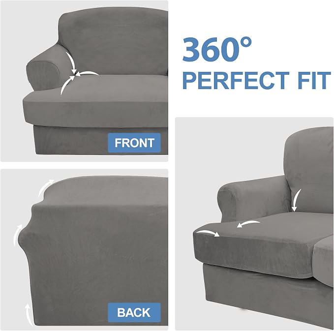CUCRAF T Cushion Sofa Cover 3 Piece Loveseat Slipcovers, Soft Thick Velvet - Image 8