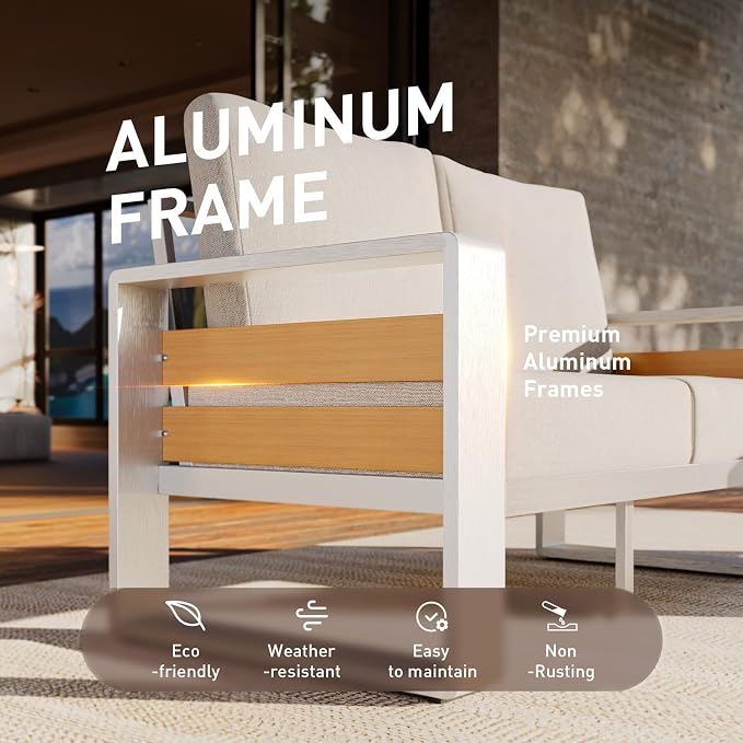 Aoxun Aluminum Patio Furniture Set, 7 Seats Luxury Metal Patio Conversation Sets - Image 3