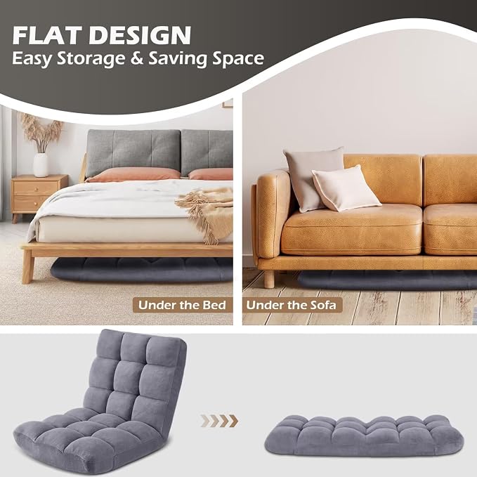 Folding Floor Gaming Chair 14-Poistion Cushioned Adjustable Floor Lazy Sofa - Image 7