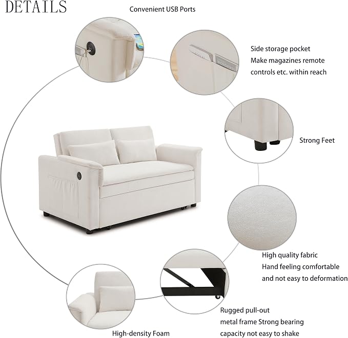 55.5" Small Sleeper Sofa Couch - Image 7