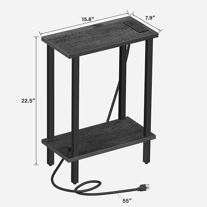 TUTOTAK Small End Table with Charging Station, Narrow Side Table with USB Ports - Image 3