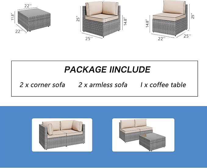 5 Piece Outdoor Patio Furniture Set, All Weather Conversation Set - Image 7