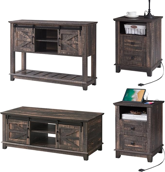 AMERLIFE Farmhouse 4-Piece Living Room Set, Entryway Console by AMERLIFE
