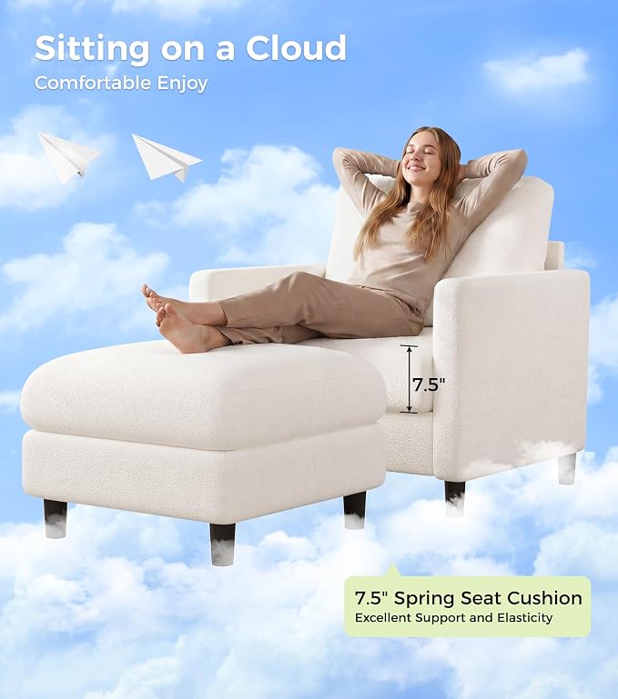 Welzona Sofa Accent Chair with Ottoman, Tool-Free Setup Living Room Accent - Image 5