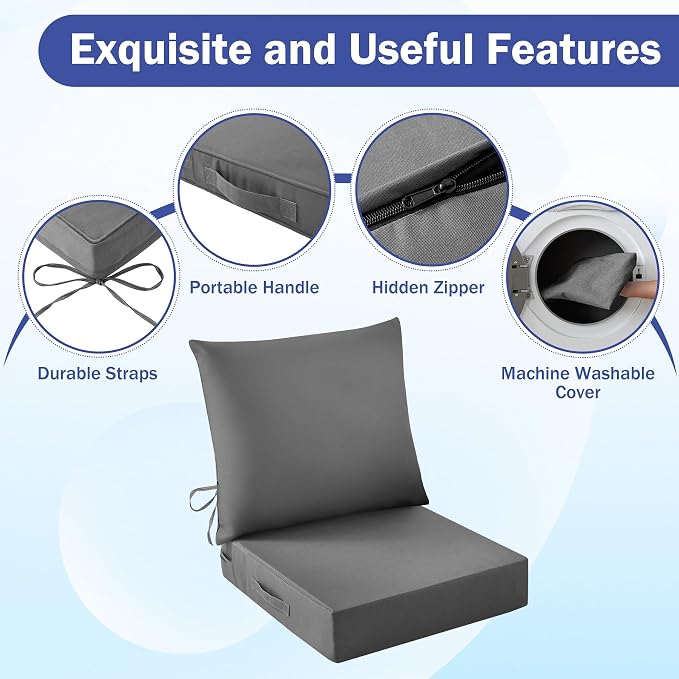 IASEAHK Outdoor Seat Cushion Set, Waterproof & Fade Resistant Patio Chair - Image 5
