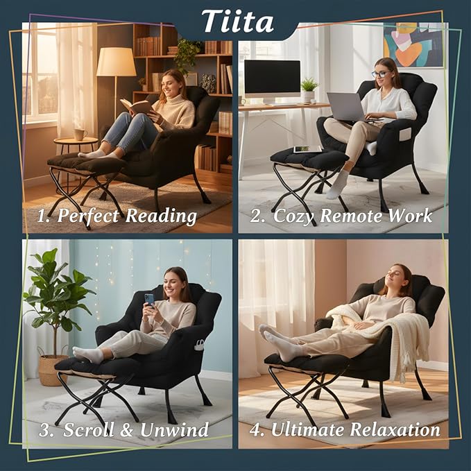 Tiita Lazy Chair with Ottoman, Comfy Leisure Sofa Armchair with Ottoman - Image 7