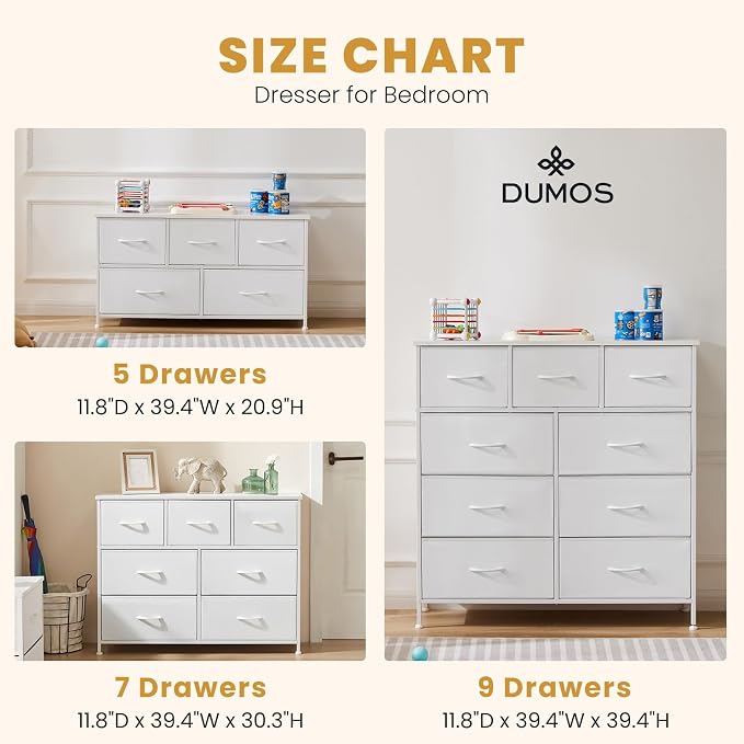 DUMOS Dresser for Bedroom, 5 Storage Drawers, Wide Fabric Closet Chests - Image 10