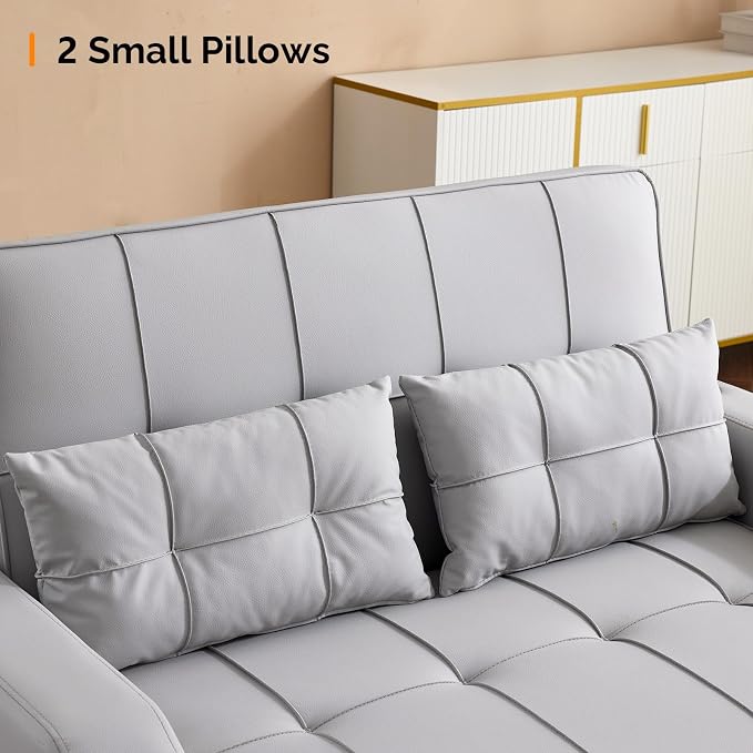 VINGLI Convertible Loveseat Sleeper Sofa, Light Grey Faux Leather Futon Sofa - Image 8