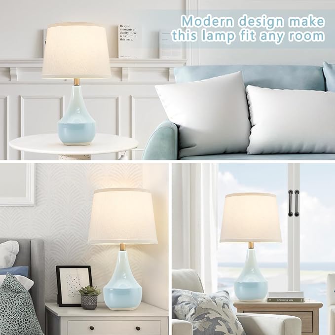 GyroVu 18" Table Lamp Set of 2, Ceramic Lamp Classic Beside Lamps Nightstand - Image 5