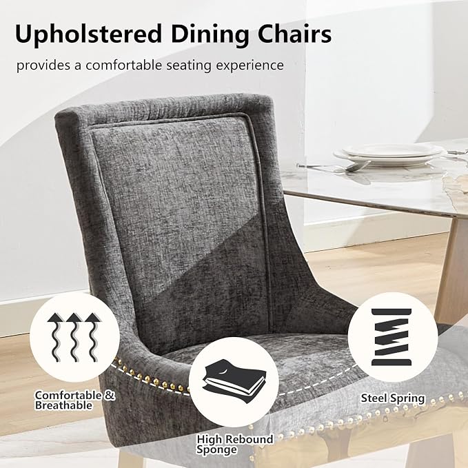 Upholstered Dining Chairs Set of 6, Modern Fabric Side Chairs - Image 4