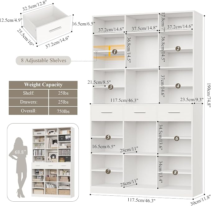 HOSTACK 75" Tall Book Shelf and Bookcase, Modern 9 Tier Bookcase - Image 2