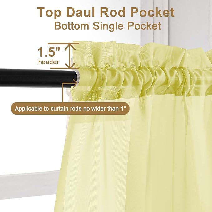 Chyhomenyc Sheer Curtains 54 Inch Long 2 Panels Set, Light Filtering Short Soft - Image 2