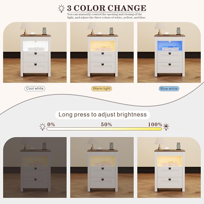 HWB LED Nightstand with Gun Drawer: Bedside Table with Charging Station - Image 5