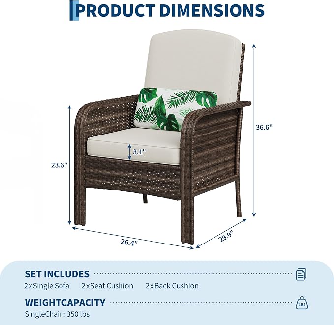 GAOMON 2-Piece Outdoor Patio Furniture Set, Rattan Lounge Chairs - Image 3