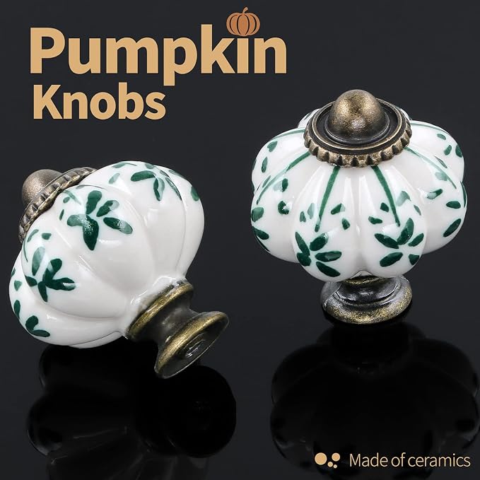 Ivory & Green Pumpkin Knobs 6 Pack Ceramic Cabinet Knobs Vintage Drawer Pulls - Image 5