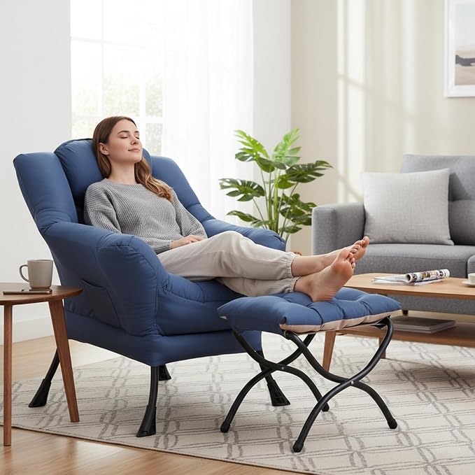Welnow Lazy Chair with Ottoman, Modern Accent Chair with Armrests and a Side - Image 2