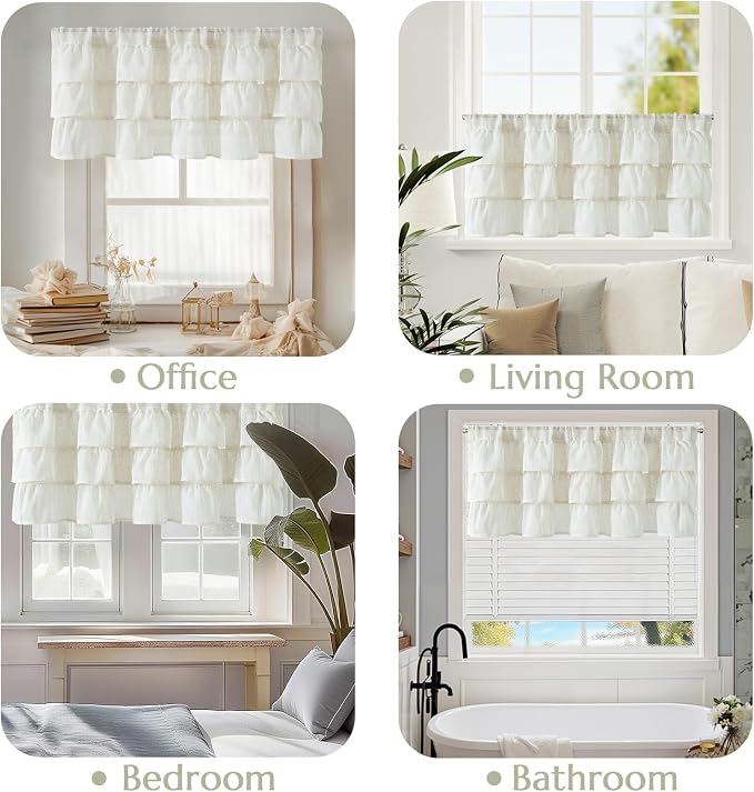jinchan Ruffled Valance Curtain Slubbed Crossed Hatch Kitchen Valance - Image 9