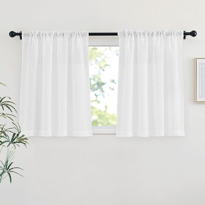 NICETOWN White Semi Sheer Kitchen Curtains 24 inch Length, Rod Pocket & Back - Image 2