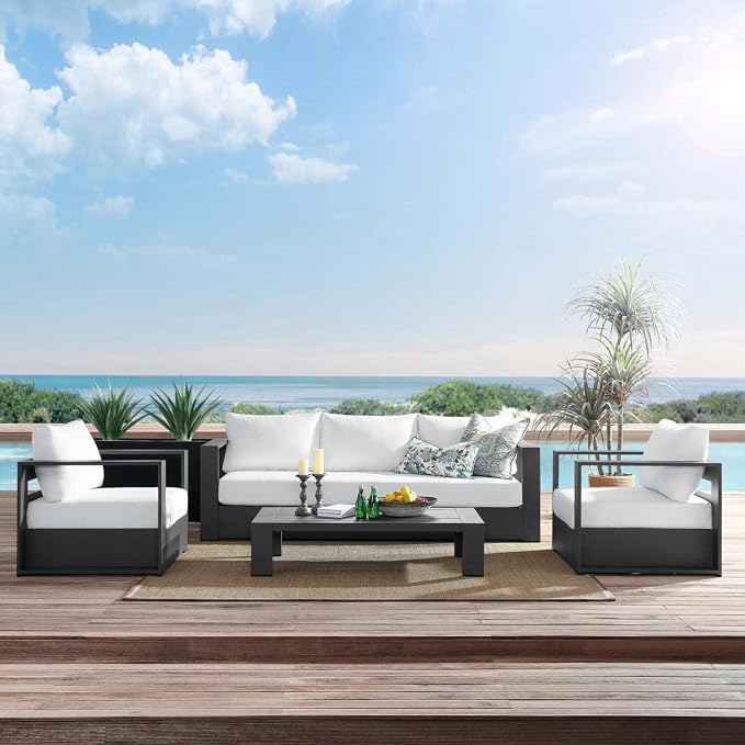 Modway Tahoe Aluminum 4-Piece Outdoor Patio Set in Gray White - Image 3