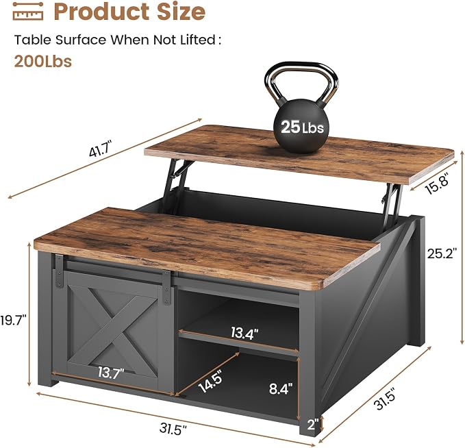 SEDETA 31.5" Lift Top Coffee Table - Image 2