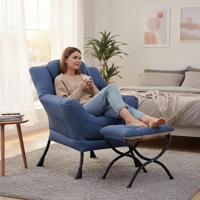 Welnow Lazy Chair with Ottoman, Modern Accent Chair with Armrests and a Side - Image 9