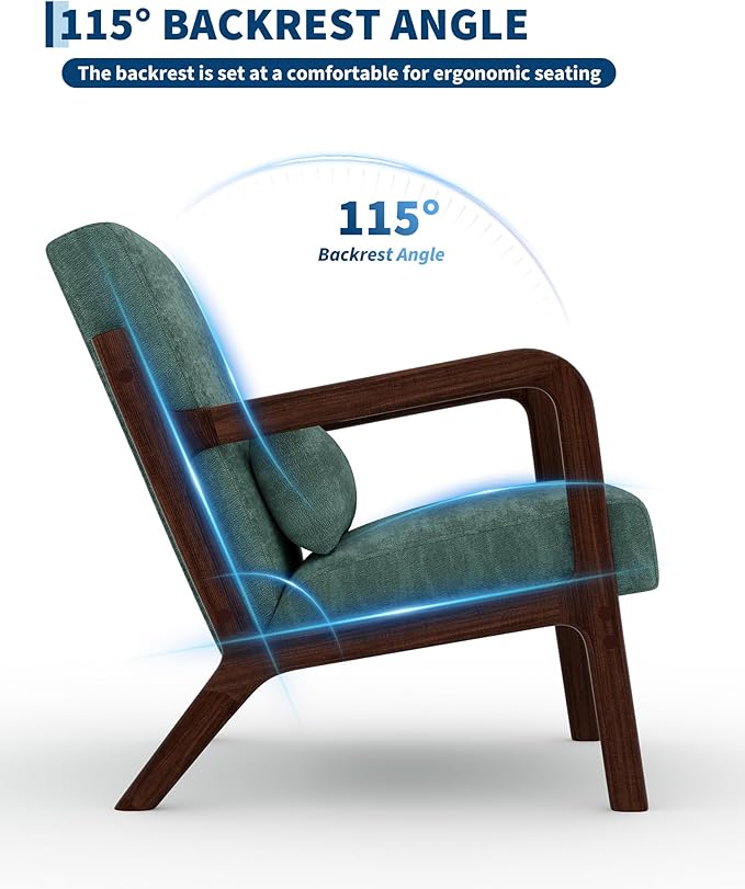 Garvee Mid-Century Modern Accent Chair, Chenille Upholstery, Solid Wood Armchair - Image 5