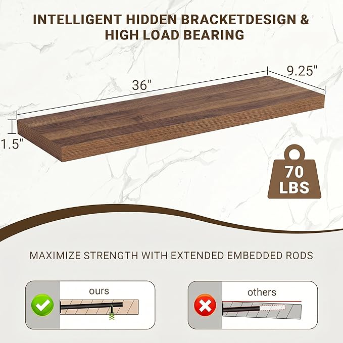 Acovy 36 Inch Floating Shelves, Wooden Shelves - Image 3