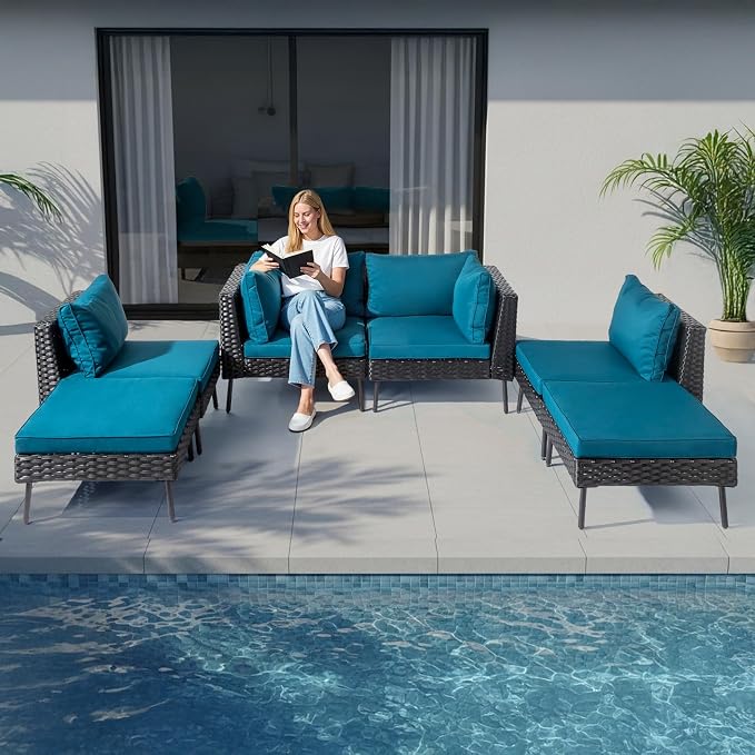 VINGLI 6-Piece Patio Furniture Set, All-Weather Wicker Outdoor Sectional Sofa - Image 9