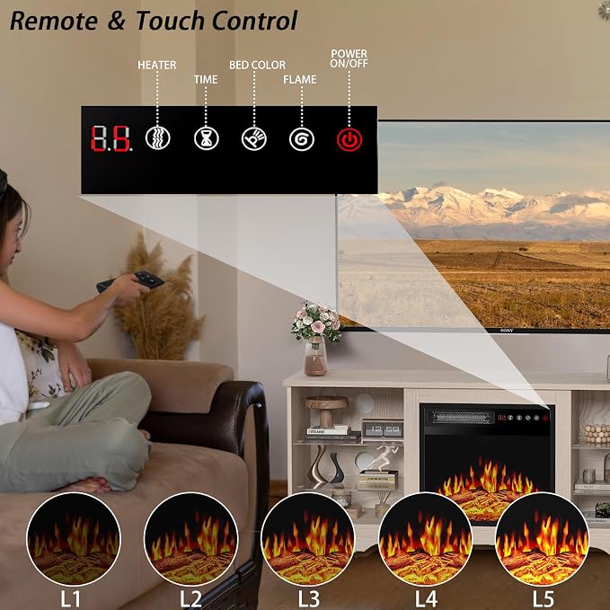PRETZI Fireplace TV Stand with 18" Fireplace Up to 65" TVs, TV Media Console - Image 2