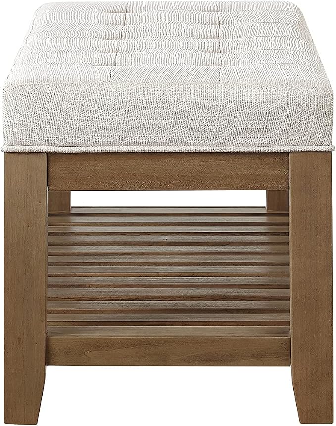24KF Large Rectangular Upholstered Tufted Linen Ottoman Bench, Padded Bench - Image 7