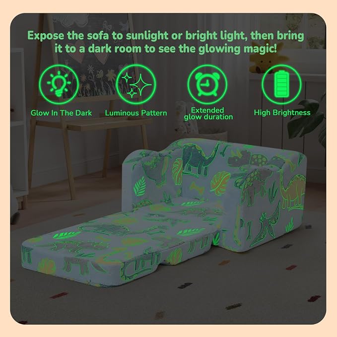 MeMoreCool Glowing Pastel Rainbow Kids Chair, 2-in-1 Foldable Kids Couch and - Image 4