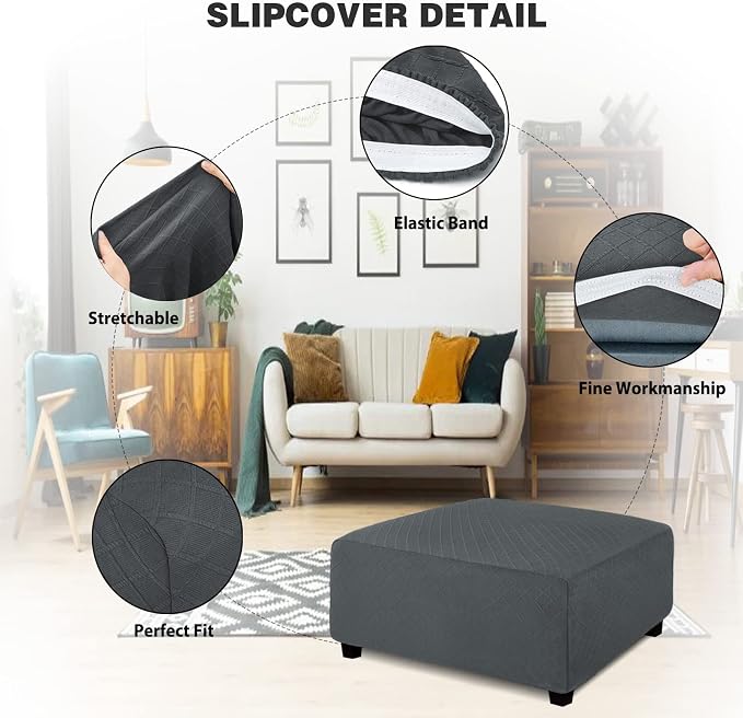 NeColorLife Ottoman Cover Square Large Ottoman Slipcover Stretch Footrest Stool - Image 2