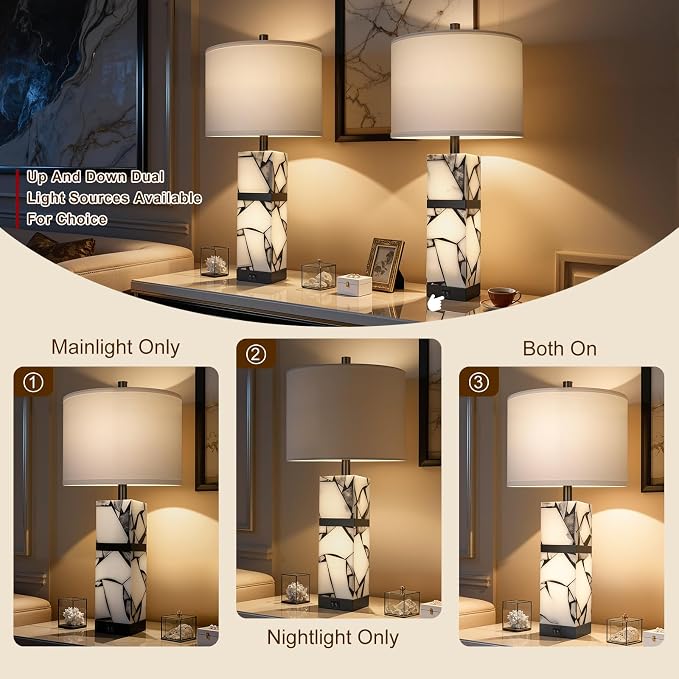 Scenekoy 27" Alabaster Table Lamps Set of 2 - Image 3