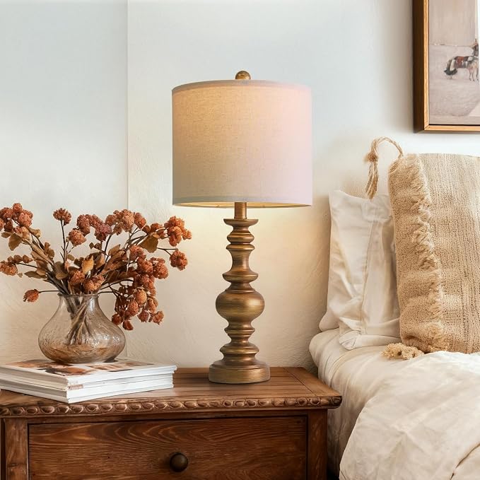 BOBOMOMO 24" Traditional Lamps Set of 2 – Antique Gold Bedside Lamps - Image 5