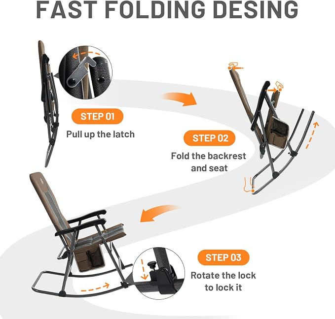 TIMBER RIDGE Outdoor Folding Rocking Chair, Hard Armrests - Image 9