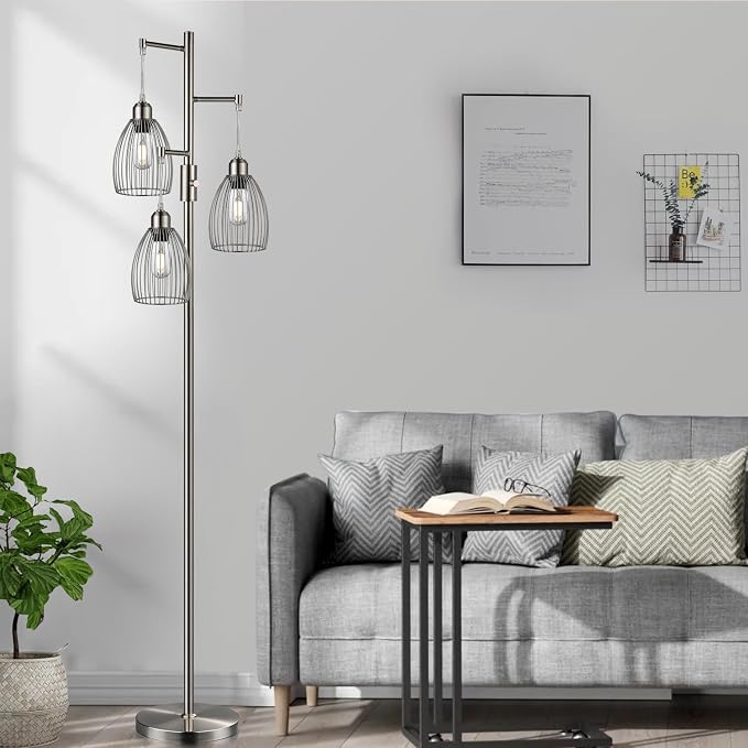 Nintiue Dimmable Floor Lamp, 3 x 800LM LED Edison Bulbs Included, Industrial - Image 7