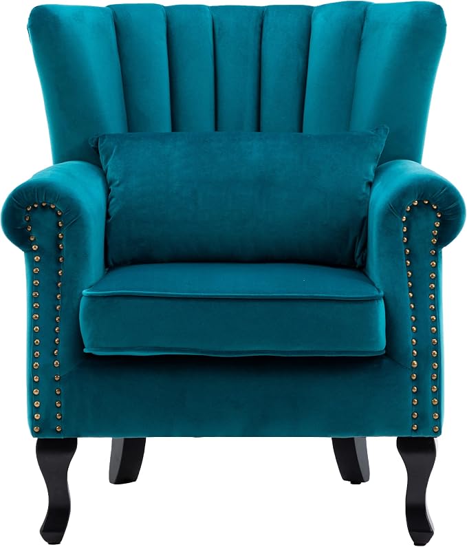 Mid Century Accent Chair Modern Tufted Wingback Armchairs Club Chair Velvet by DMFurniture