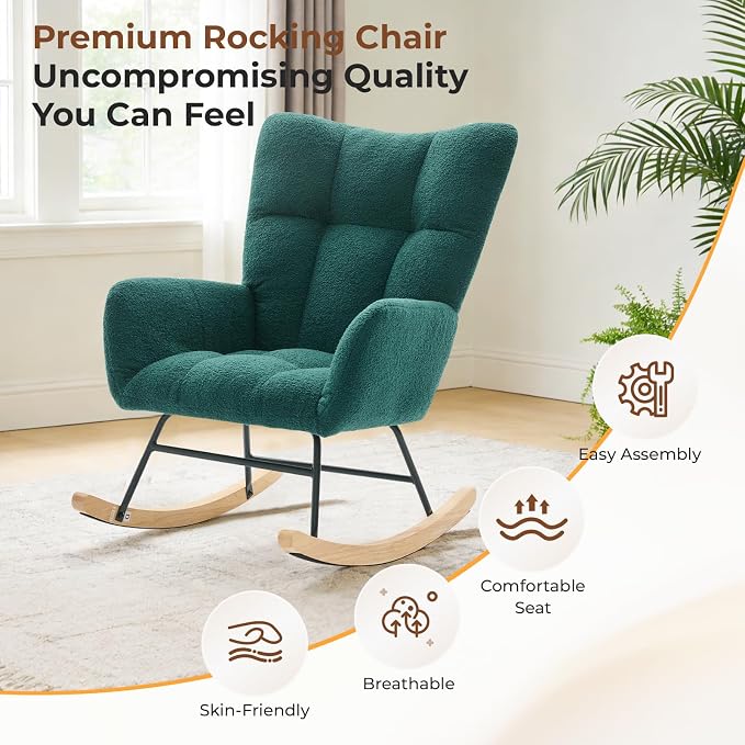 DUMOS Nursery Rocking Chair Teddy Upholstered, Comfy Glider Rocker - Image 6