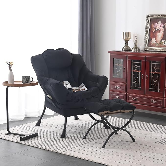 Welnow Lazy Chair with Ottoman, Modern Accent Chair with Armrests and a Side - Image 8