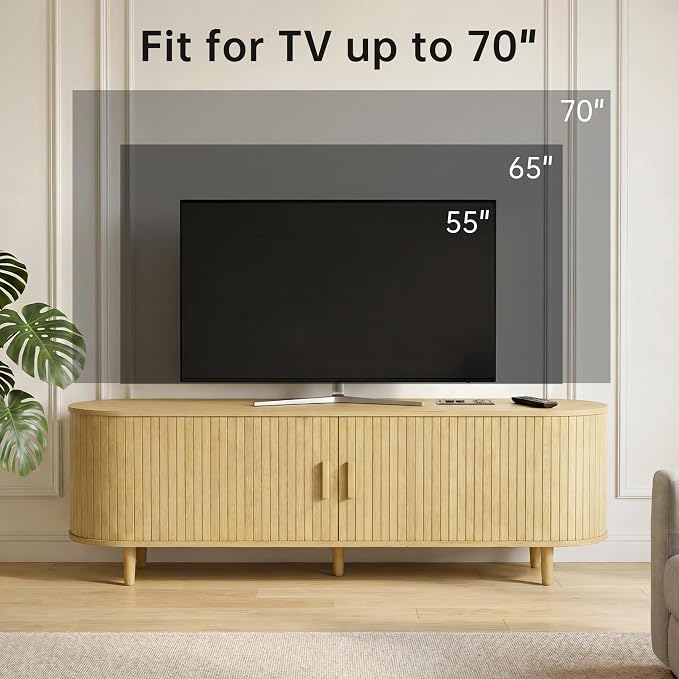 65" Mid Century Modern TV Stand, Wood TV Consoles - Image 6