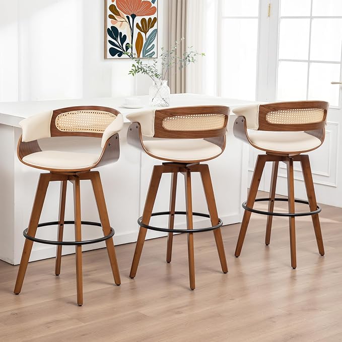 Set of 3 Rattan Swivel Counter Stools by KUNZENTLIVING