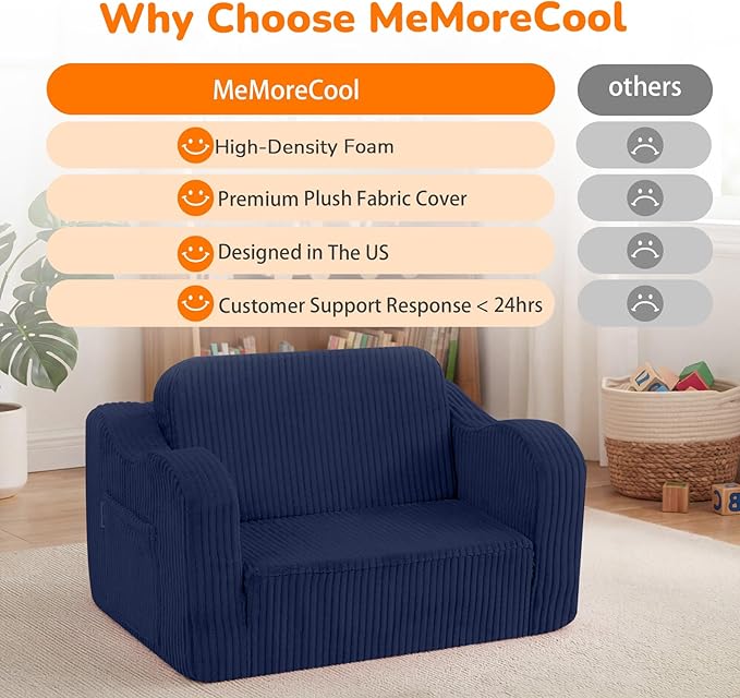 MeMoreCool Toddler Corduroy Chair – 2-in-1 Foldable Sofa Bed, Lightweight & - Image 6
